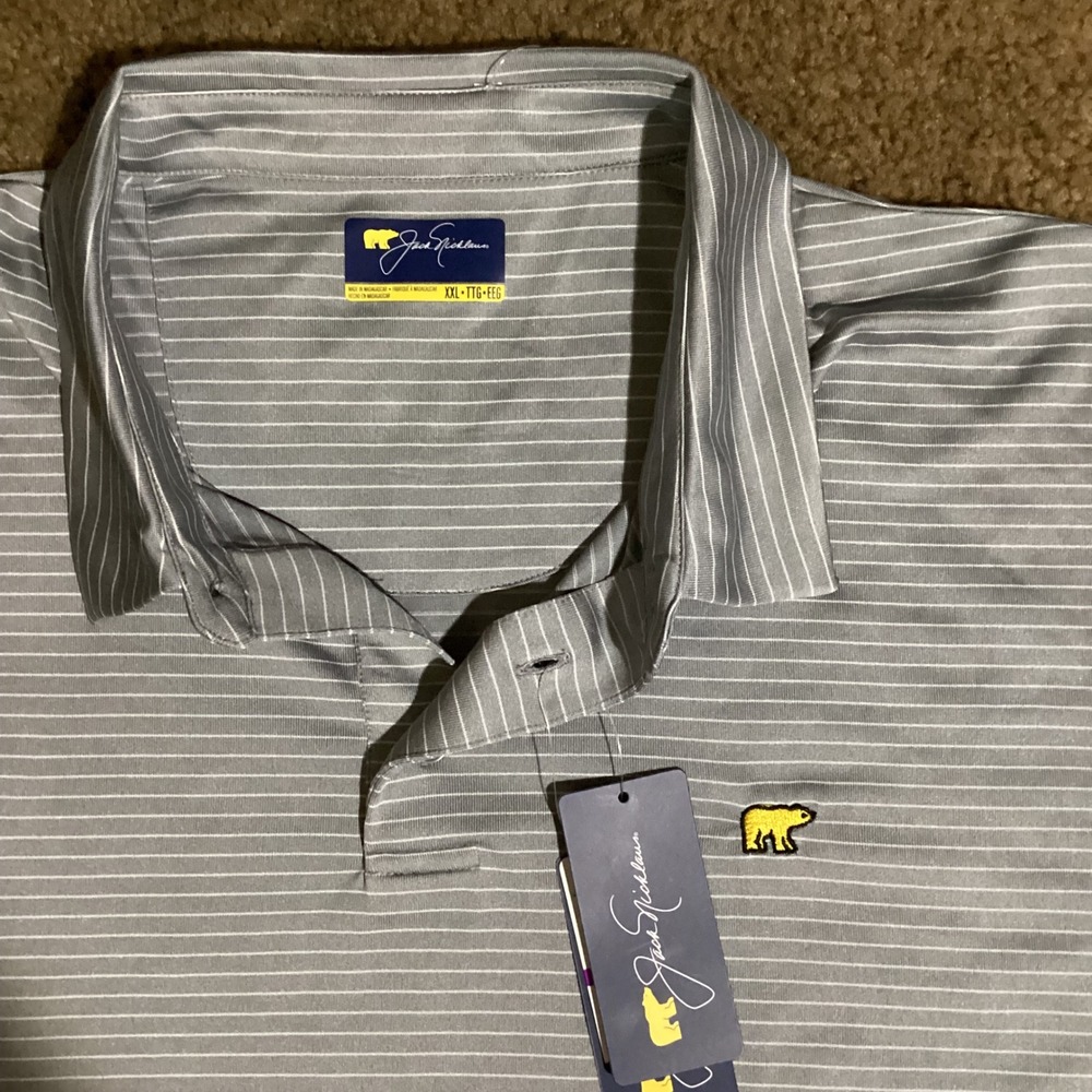 Jack Nicklaus Mens XXL Grey Striped Performance Golf Polo Shirt Golden Bear NWT